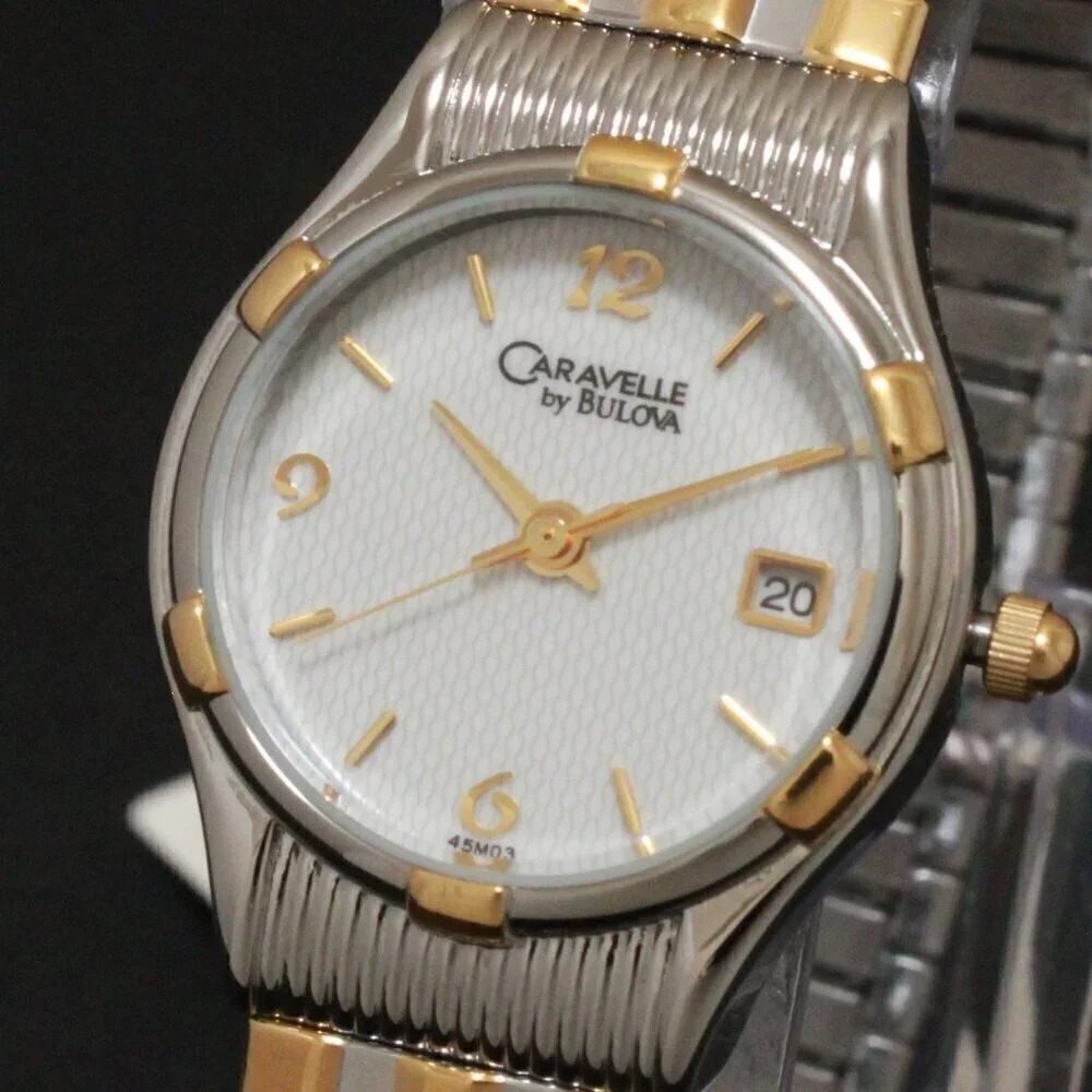 Caravelle Ladies Classic Design Watch By Bulova Two Tone Expansion Bracelet 23mm
